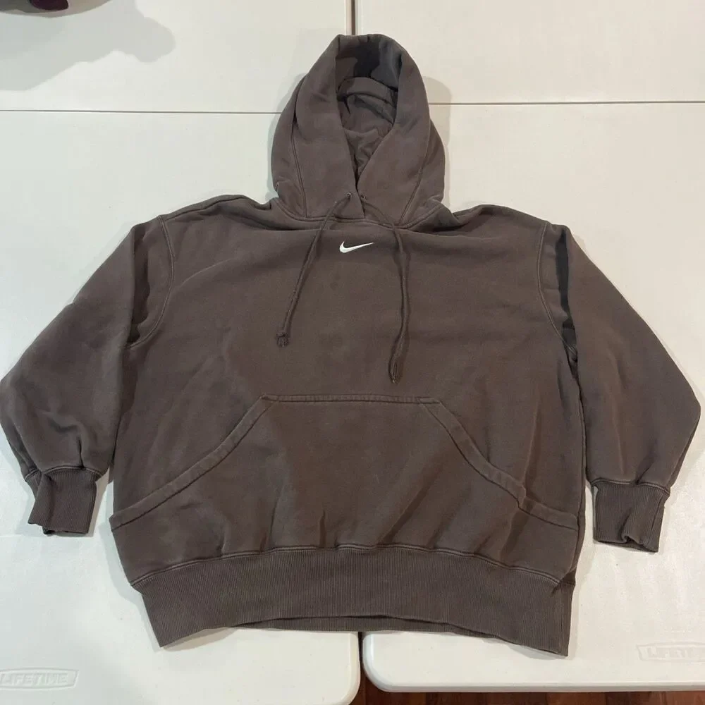 Nike Oversized Phoenix Hoodie Womens L Brown Pullover Fleece Sweatshirt DQ5860